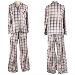 Victorias Secret Flannel Plaid Pink Gray Metallic Mayfair Pajama Top Pants Small